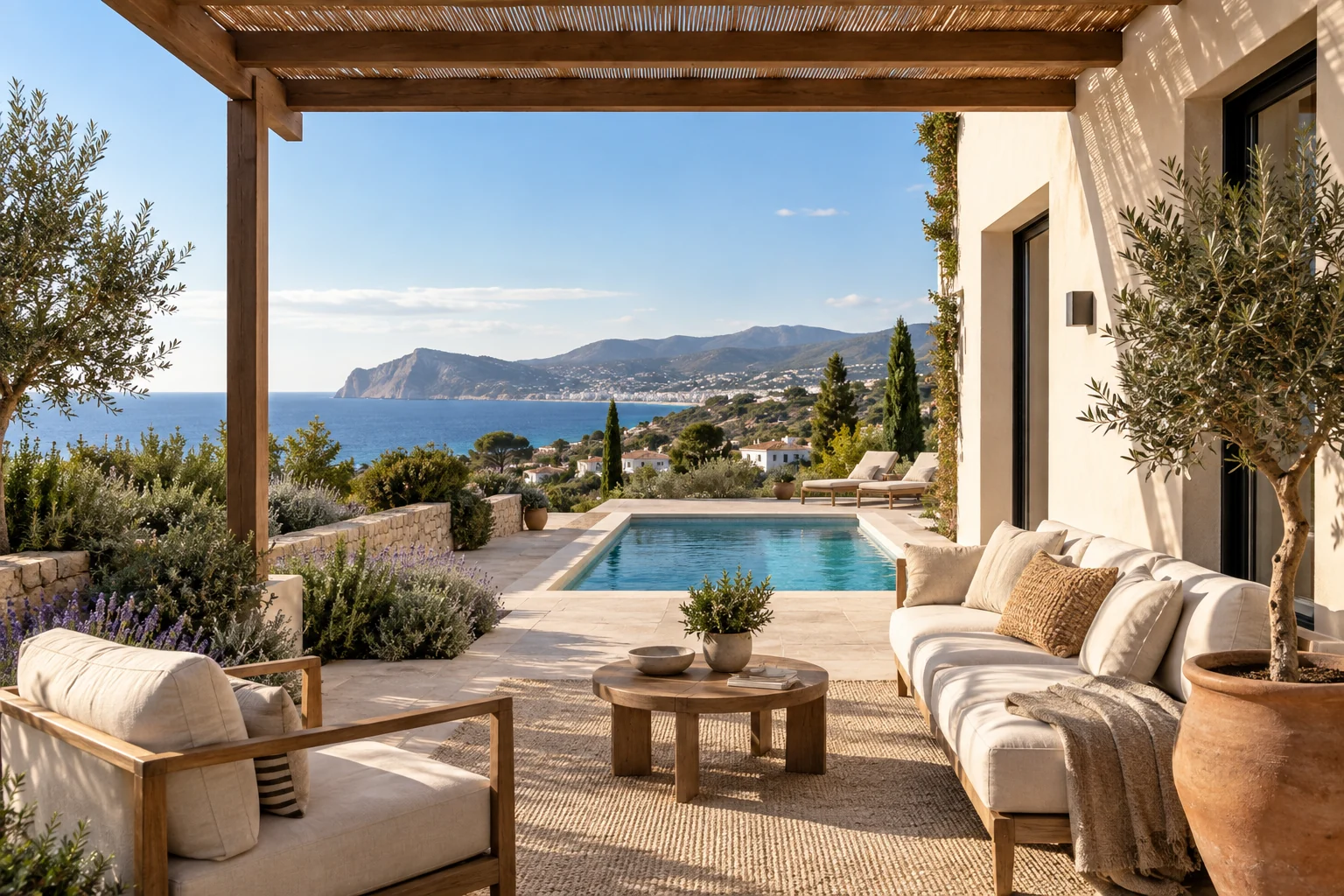 Mediterranean pool, terrace and garden design direction